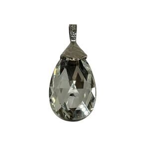 Vintage Faceted Crystal Large Teardrop Pendant Silver Tone Statement Sparkle